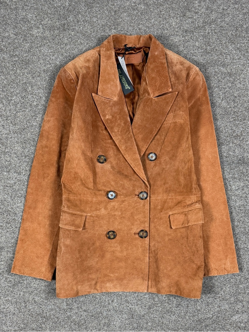 Blank NYC Brown Suede Leather Double Breasted Blazer Jacket Women’s Large NWT
